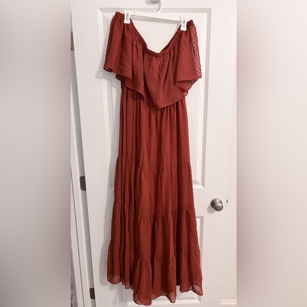 Baltic Born Rust Swiss Dot Maxi Dress
